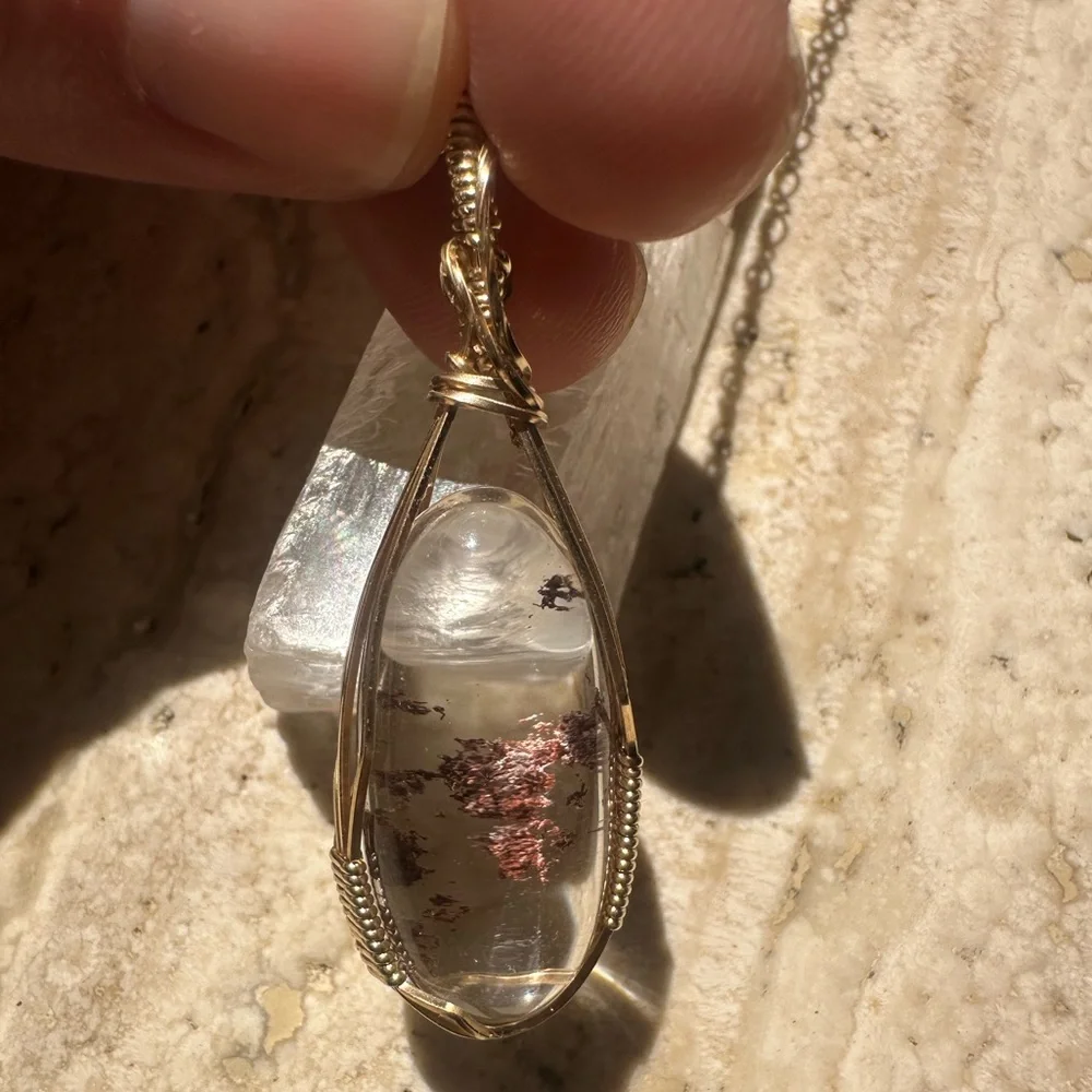 14k Gold Filled Lodolite Garden Quartz Burgundy Inclusions